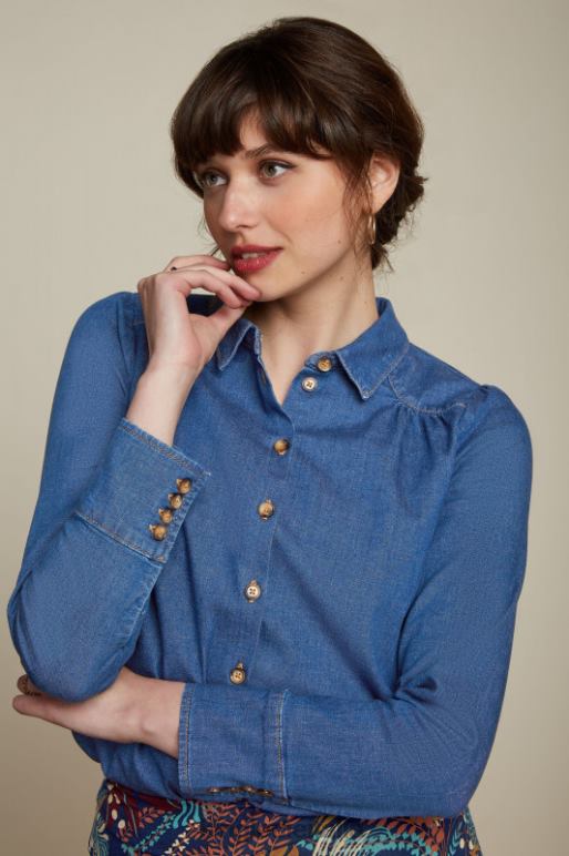 donne King Louie blu denim camicetta carina in chambray abbigliamento 0L484127