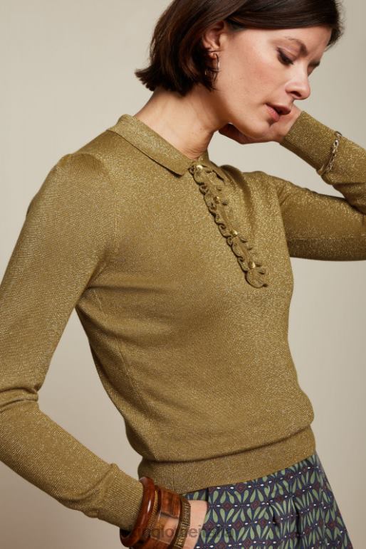 donne King Louie Marrone dorato top polo con volant lapislazzuli abbigliamento 0L48465