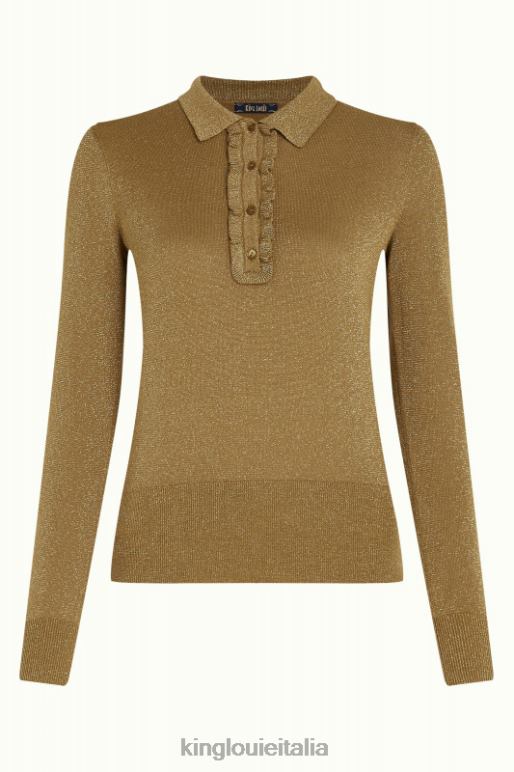 donne King Louie Marrone dorato top polo con volant lapislazzuli abbigliamento 0L48465
