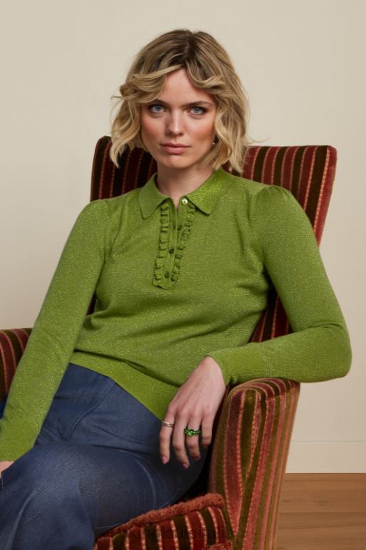 donne King Louie caprifoglio verde top polo con volant lapislazzuli abbigliamento 0L48468