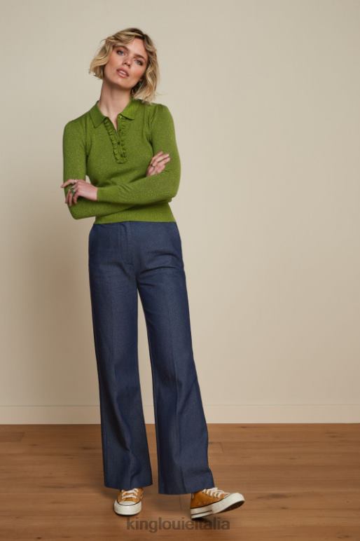 donne King Louie caprifoglio verde top polo con volant lapislazzuli abbigliamento 0L48468