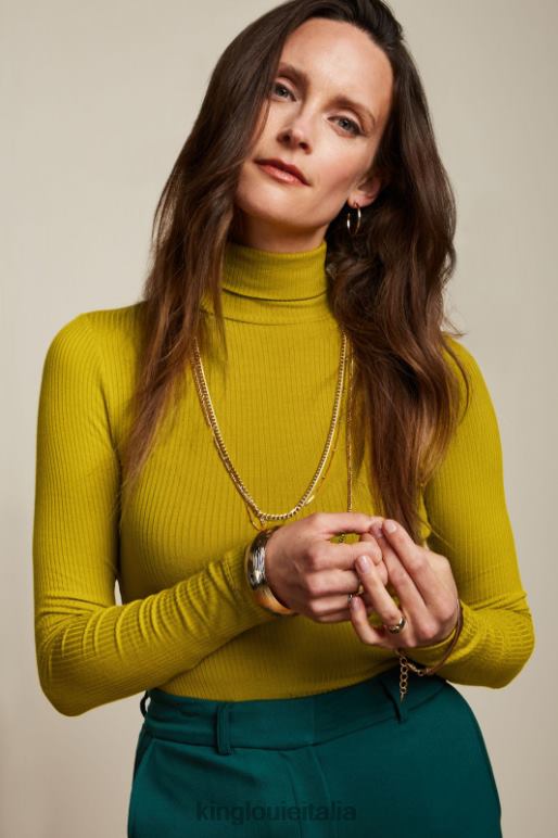 donne King Louie giallo curry top a collo alto a coste unite abbigliamento 0L48446