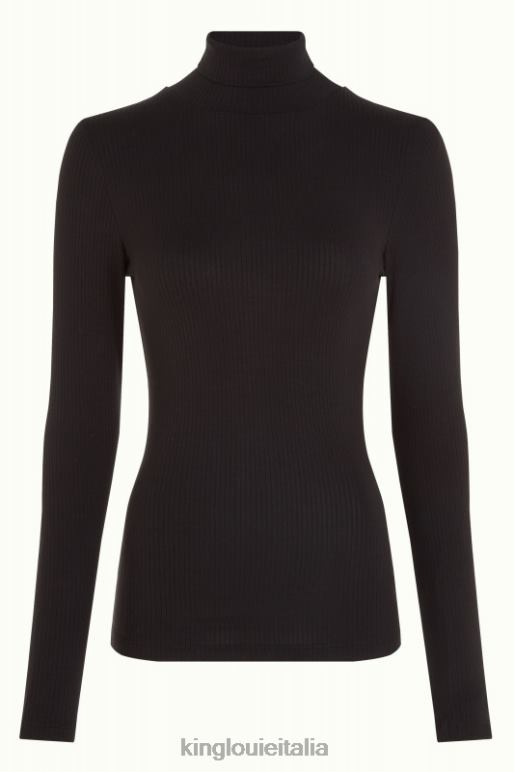 donne King Louie nero top a collo alto a coste unite abbigliamento 0L48449